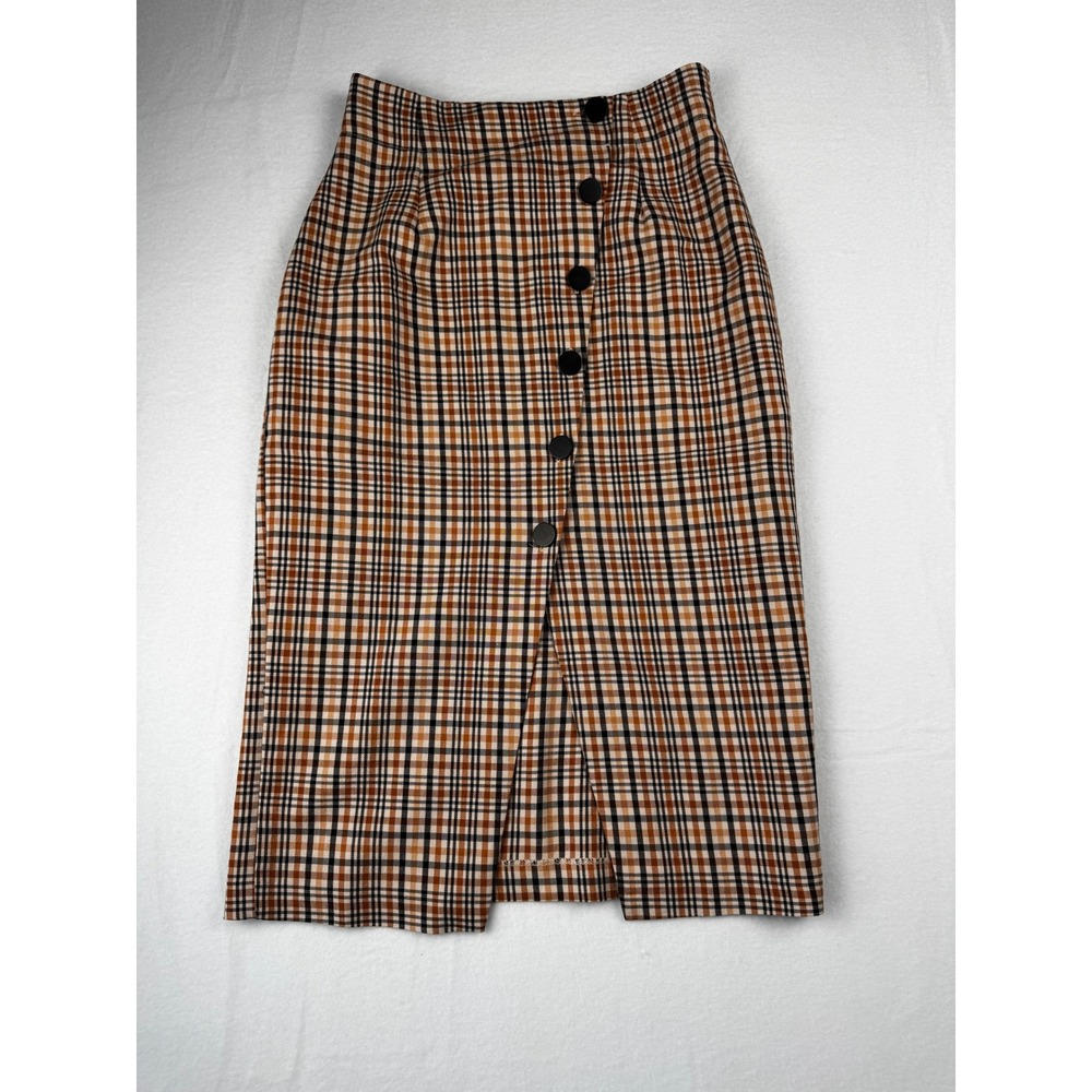 ASOS Miss Selfridge Brown Plaid Midi Pencil Skirt Womens Size 4 EUR 36